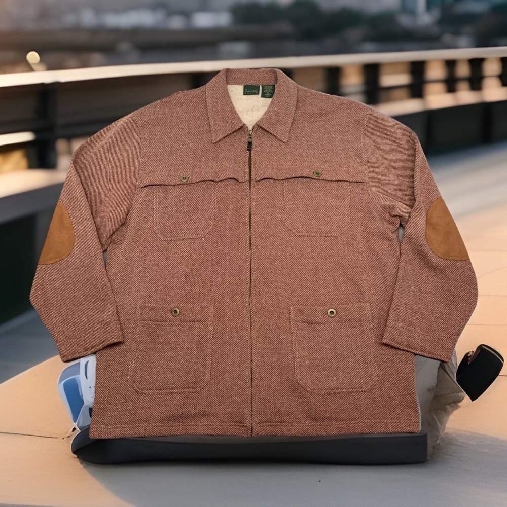 Scandia Woods Shirt Jacket Mens XXL Full Zip 4 Pocket Herringbone Elbow Patches